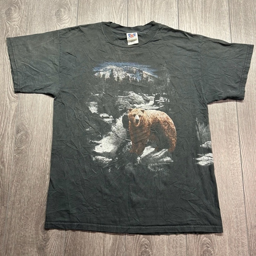 Vintage Grizzly Bear Graphic T-Shirt Large Black Double Sided Nature Scene TNT